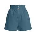 thumbnail image 6 of Hurxie Womens Summer High Waisted Cuffed Shorts Back Elastic Waistband Pleated Linen Shorts with Pockets Light Blue,M, 6 of 6