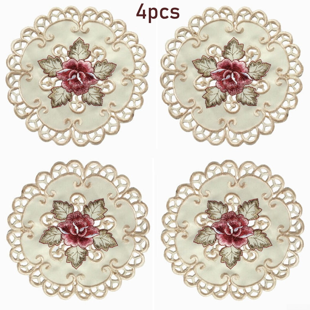 Set of 4 Embroidered Cutwork Placemat Wedding Party Table Runner Scarf Oval Set of 4 Embroidered Cutwork Placemat Wedding Party Table Runner Scarf Oval