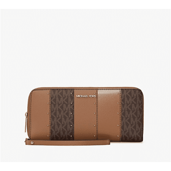 Michael Kors Large Studded Patchwork and Signature Logo Continental Wallet Brown