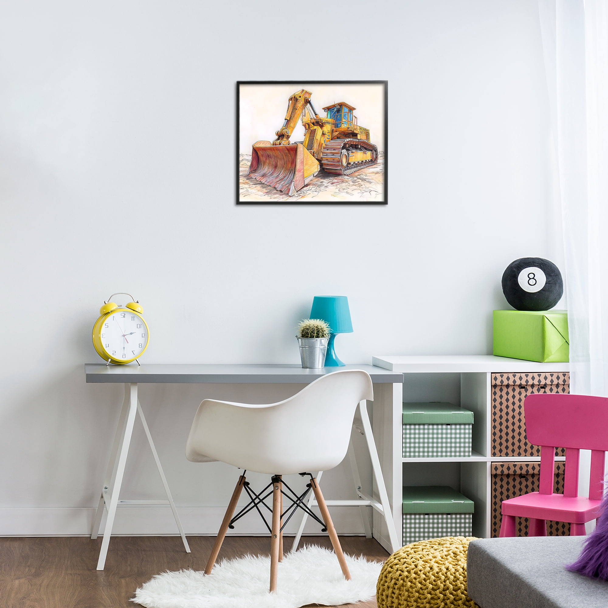 Stupell Industries Industrial Bulldozer Drawing Black Framed Giclee Art, design by Steve Hunziker