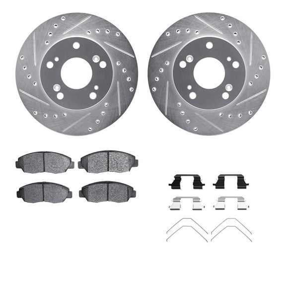 Dynamic Friction Company Front Brake Rotors-Drilled and Slotted-Silver with 5000 Advanced Brake Pads includes Hardware 7512-59039