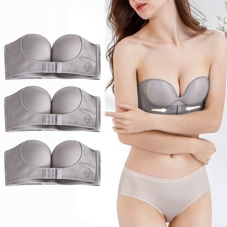 

Riforla Womens 3PCS Solid Color Strapless Non Slip Adjustment Rimless Dress Bra Grey 85E