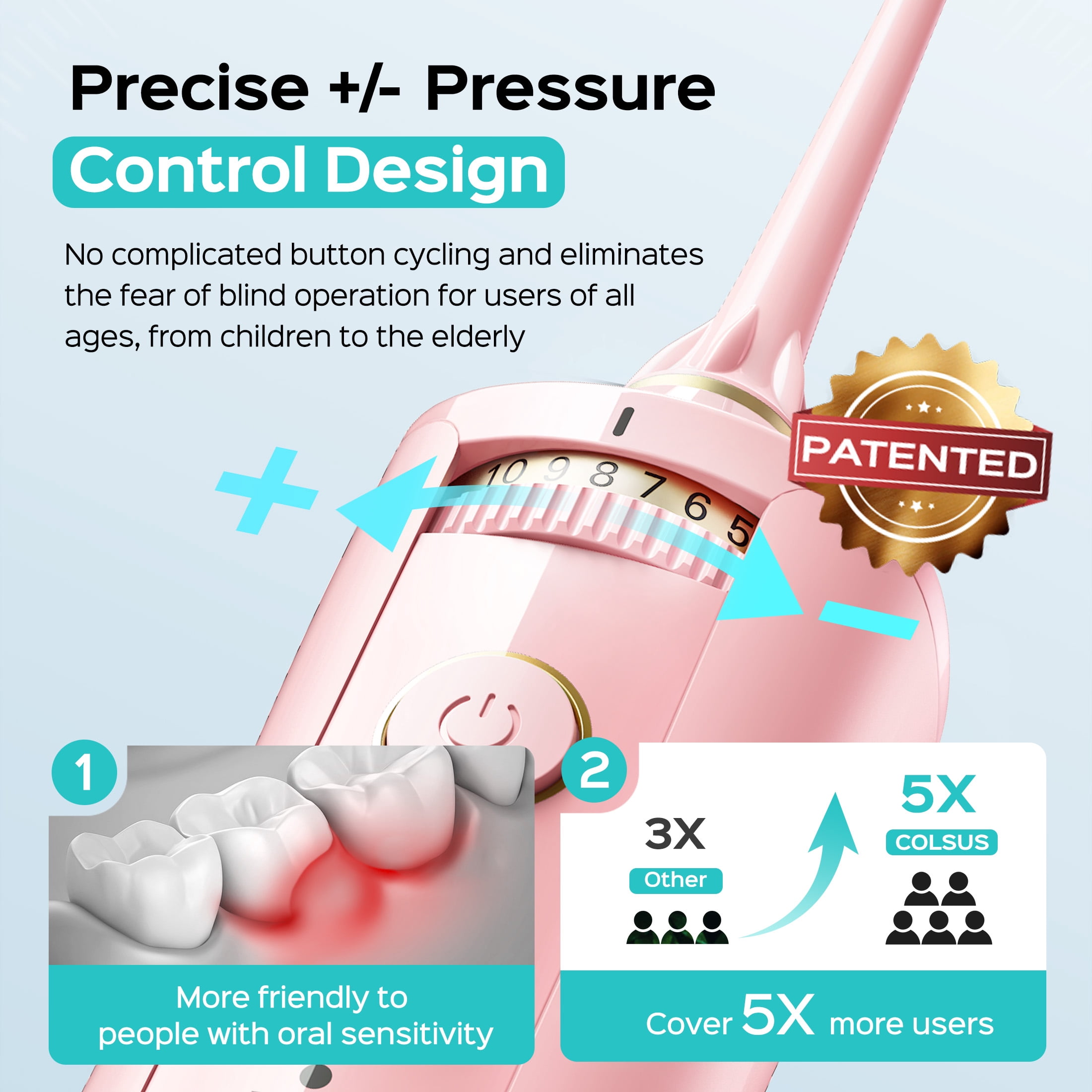 COSLUS E40 Portable Water Flosser for Teeth,ADA Accepted,Water Dental Flosser with 10 Pressure Settings,Rechargeable,Cordless, for Travel-Pink