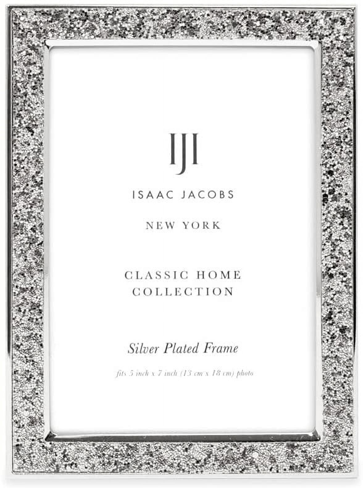 Isaac Jacobs 5x7 Silver Metal Glitter Vertical & Horizontal Picture Frame, with Black Fabric Easel, Wall-Mountable, Made for Tabletop