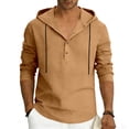 thumbnail image 6 of Maean Mens Cotton Linen Shirts with Hoodie Long Sleeve Button Neck Shirt Fashion Casual Vacation Tops, 6 of 7