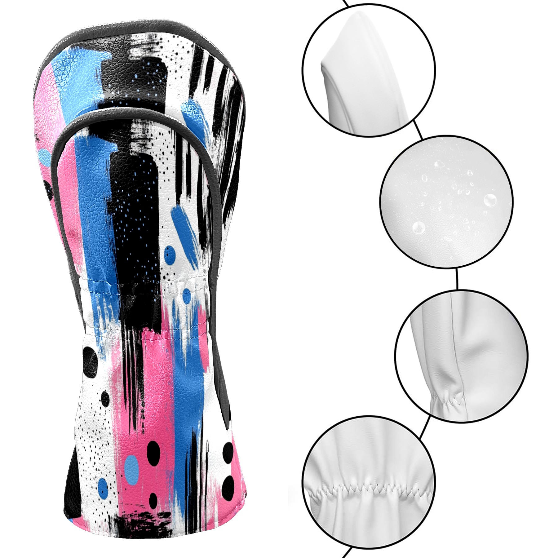 Golf Club Covers PU Leather Waterproof Head Covers for Fairway Woods Hybrids Hand-drawn Graphics
