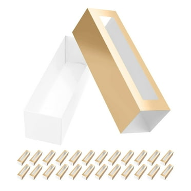 PKGSMART 25 Gold Macaron Boxes for Present, Box with Clear Window for 6 Macarons, 7.3x1.9x1.9 inches