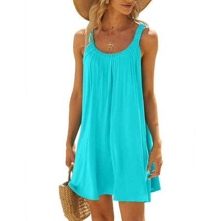 Savings $15 & Under Women s Beach Dress Bikini Cover Up Casual Vacation Short Summer Dresses for Comfortable Beachwear or Poolside Outfits Beauty Gifts|95%Polyester 5%Spandex Light Blue