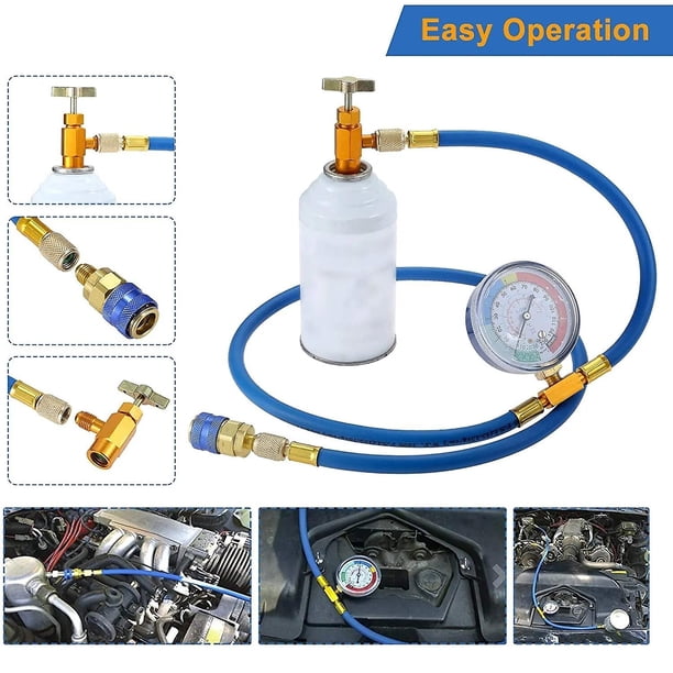 59' Air Conditioning AC R134A Refrigerant Charging Hose Kit with Pressure Gauge, R134A Can Touch Quick Steam, R410A Straight Joint Adapter~8112