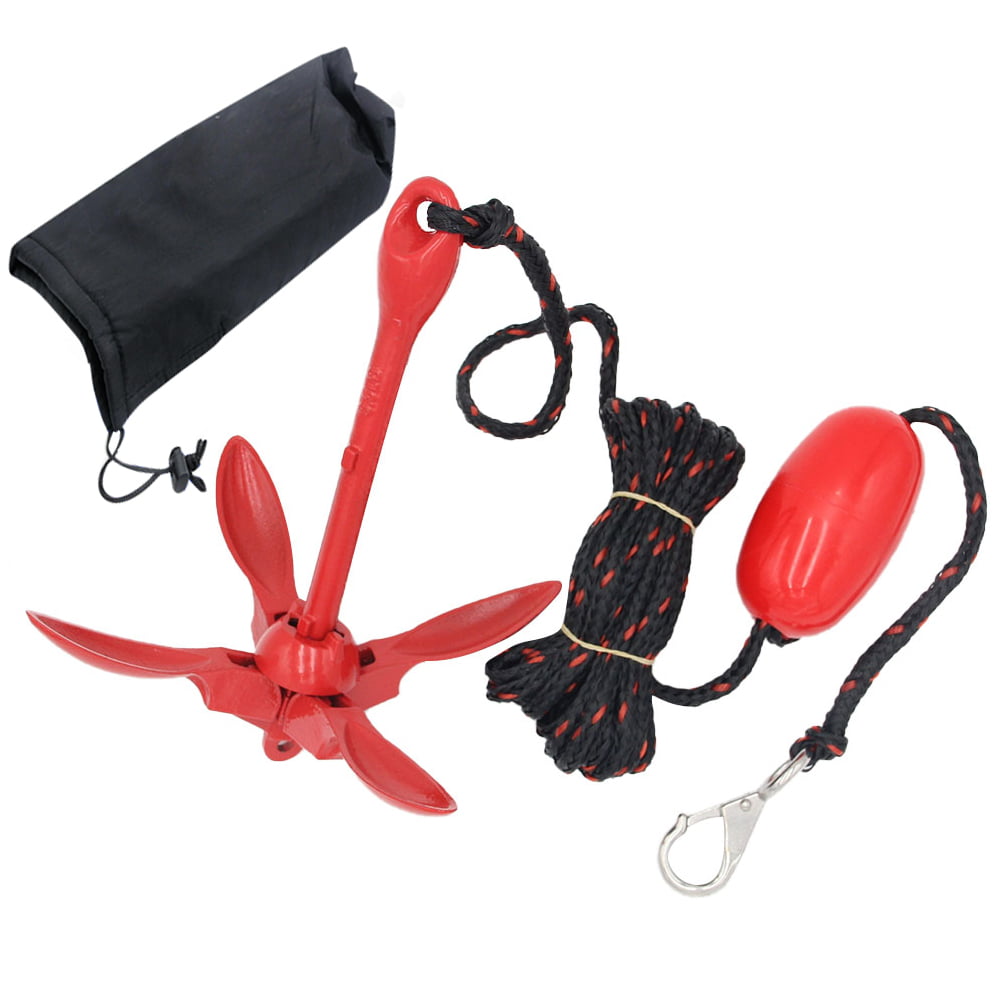 Durable Portable Complete Grapnel Anchor Buoy System for Canoe Kayak Raft Boat Sailboat lolly-U Foldable Boating Anchor Kit