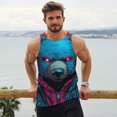 thumbnail image 6 of Cauagu Neon Cyberpunk Blue Bear Print Men's Sleeveless Muscle Shirts,Tank Tops Quick Dry Workout Tank Top Gym Muscle Tee Fitness Bodybuilding T Shirt for Men-Small, 6 of 7
