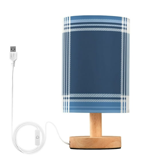 Wide Plaids Navy Blue Table Lamp with USB Port LED Warm Light Lamp Night Light Home Decor