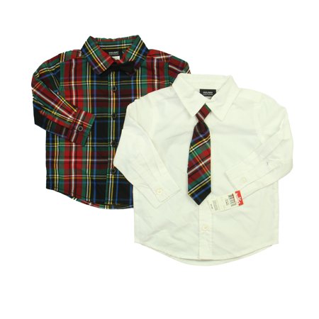 

Pre-owned Holiday Editions Boys White | Black | Plaid Button Down Long Sleeve size: 12 Months