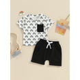 thumbnail image 3 of Musuos 2Pcs Toddler Boy Summer Outfits 6M 12M 18M 24M 3Y Short Sleeve Rainbow Print T-Shirt + Elastic Pocket Shorts Set Casual Clothes, 3 of 10