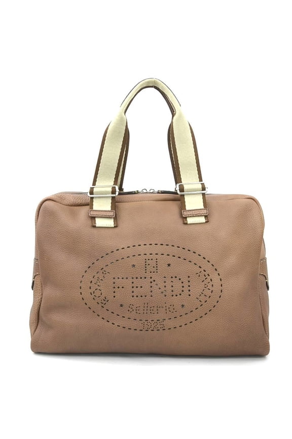 Pre-Owned Fendi Selleria handbag in brown and silver leather canvas for men women, model...