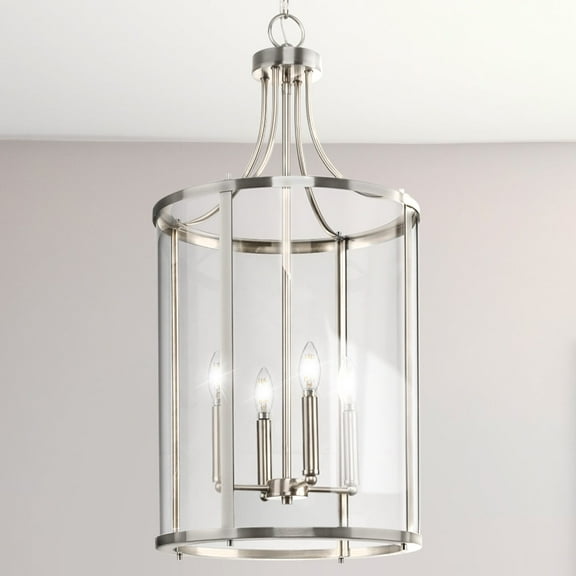 Luxury Modern Farmhouse Chandelier, Brushed Nickel, UHP4611