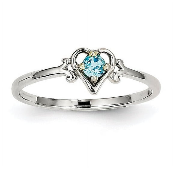 14K White Gold Blue Topaz Birthstone Heart Ring