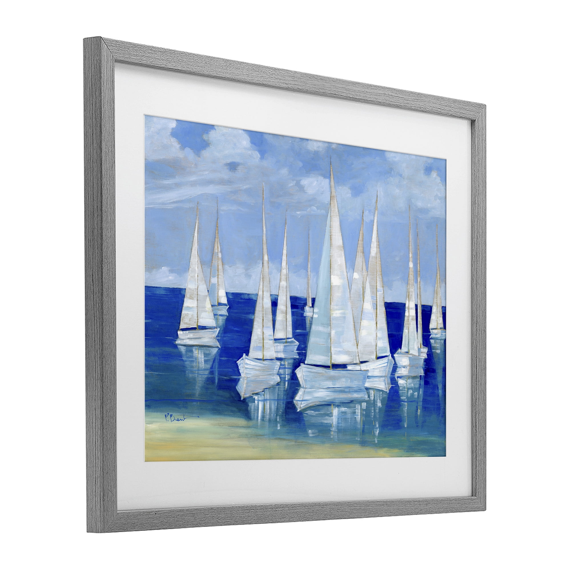 Stupell Industries Blanco Beach Sailboats Gray Framed Print Under Glass, design by Paul Brent