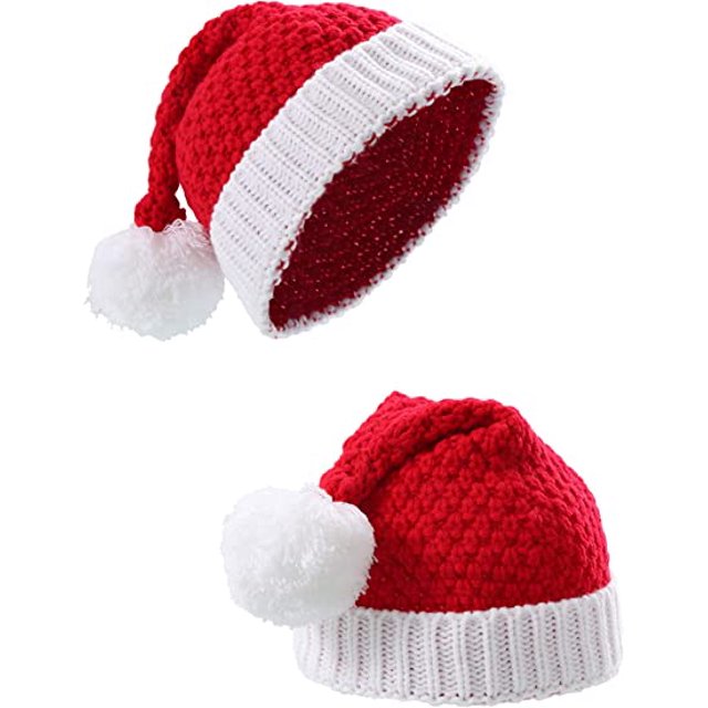 2 piezas de gorro de Papá Noel de Navidad, gorros de Navidad de punto rojo y blanco, gorro de invierno, gorros de Navidad JAMW Sencillez