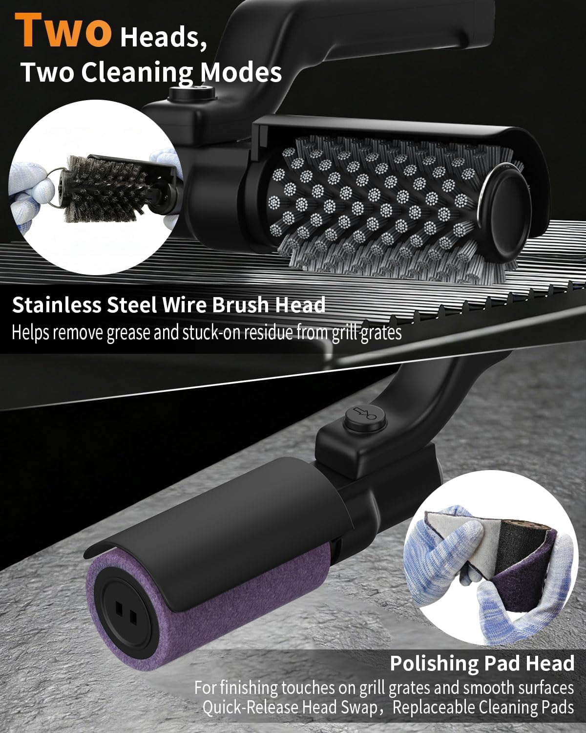Electric Grill Brush, 3-Speed Rotary BBQ Cleaning Tool with 180° Adjustable Head,90-Minute Runtime,USB-C Rechargeable,Stainless Steel Bristle Brush for Gas,Charcoal and Ceramic Grills