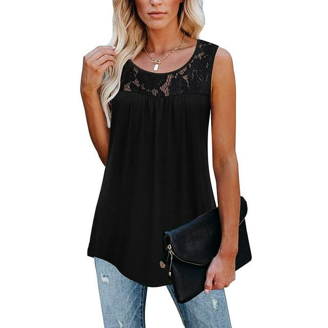 EGNMCR Camisoles pour Femmes Mode Débardeur d'Été pour Femme à Col Rond Sans Manches Uni Décontracté Blouse