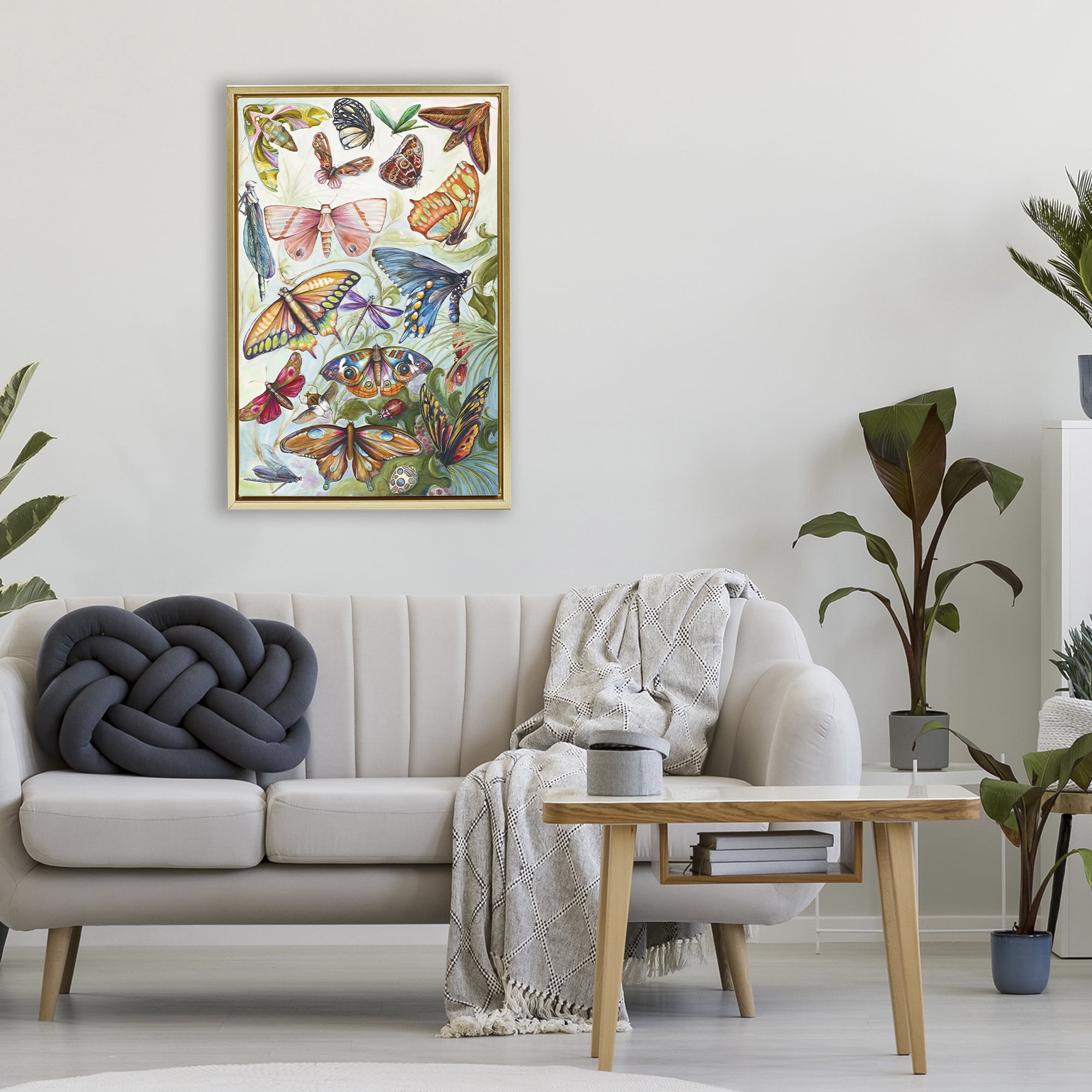 Stupell Industries Colorful Butterfly Conservatory Gold Framed Floater Canvas Wall Art, design by Diannart