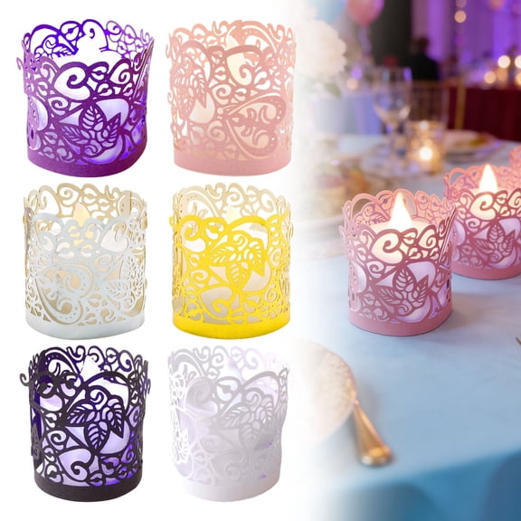 CHENjy Flameless Tea Lights Holder, Decorative Candle Holders with Cutout Pattern Design, LED Votive Candles Compatible for Wedding Party Decoration, Gold
