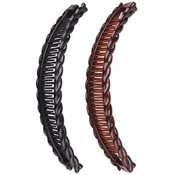 Paquete de 2 pinzas de plátano grandes, negras y marrones, pinzas de pescado, pinzas para el pelo largas, pinza de pez plátano, peine, accesorios para el cabello (ZS521)