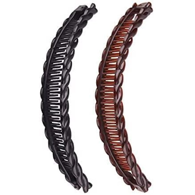 Paquete de 2 pinzas de plátano grandes, negras y marrones, pinzas de pescado, pinzas para el pelo largas, pinza de pez plátano, peine, accesorios para el cabello (ZS521)