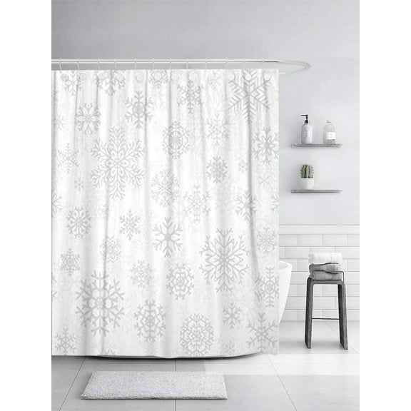 White Christmas from Gray Snowflakes on Pattern Snow Shower Curtain 72X72 Inch
