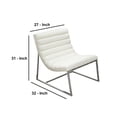 thumbnail image 5 of Benzara Leather Upholstered Lounge Chair with Channel Tufting Details and Steel Frame, White and Silver-Color:White and Silver, 5 of 6