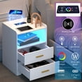 thumbnail image 3 of LVSOMT White Nightstand with Wireless Charging Station and 24-Colors RGB Lights, Modren Nightstands with Drawers for Bedroom, Smart Bedside Table for Living Room Office, 3 of 9