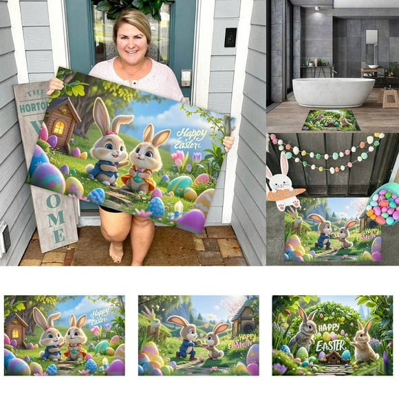 Binwennn Easter Bunny Pattern Soft Velvet Carpet Festive Atmosphere Cute Decoration A Must Have Carpet For A Warm Home 40X60CM B2 Copper Throw Hand Woven Blanket 1 Blanket Light Throw Large Throw