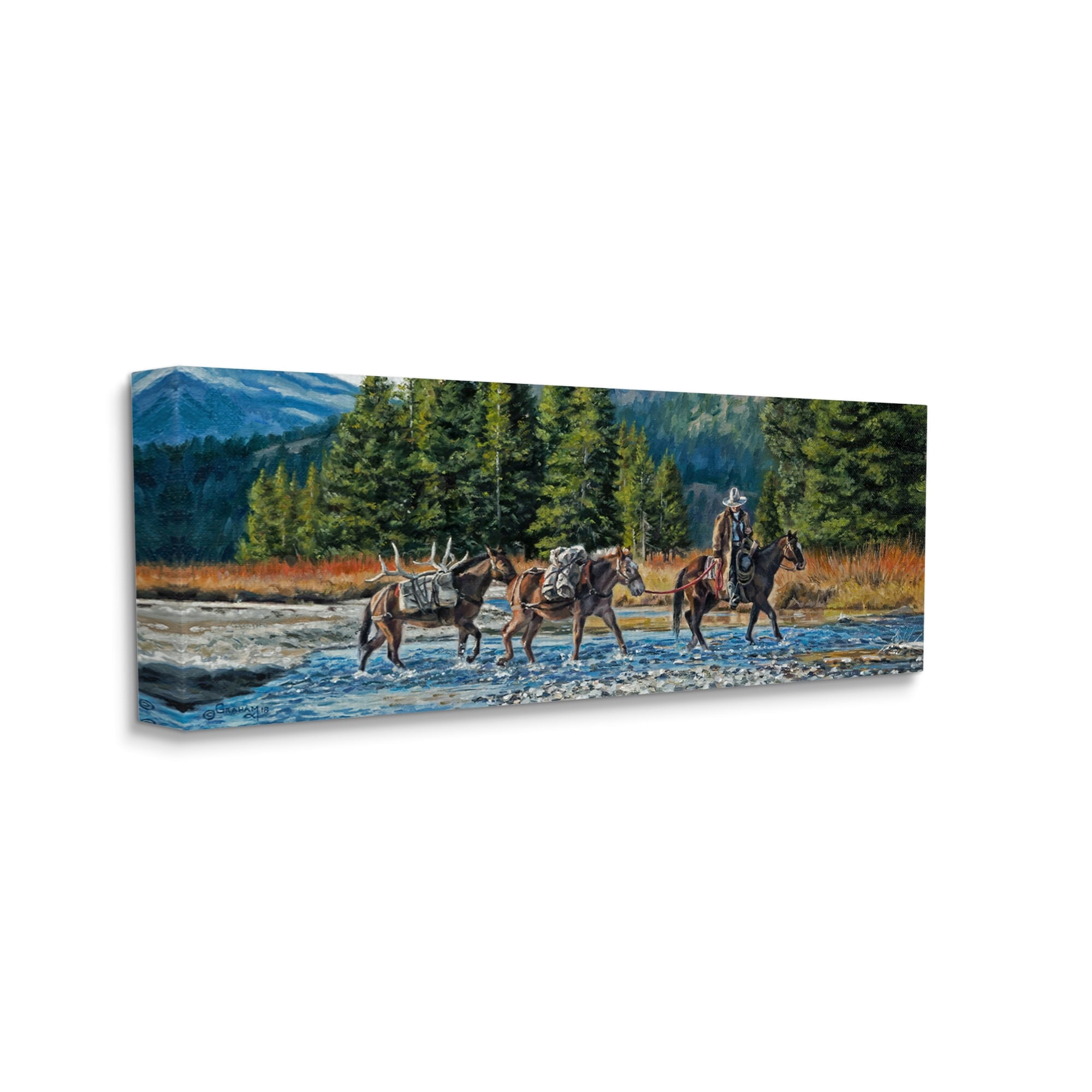 Stupell Industries Crossing River Cowboy Landscape Animals & Insects Painting Gallery Wrapped Canvas Print Wall Art
