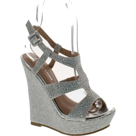 

Anne Marie Womens 40-KENDRA1 Open Toe High Heel Wedge Platform Sandal Shoes Silver 5.5