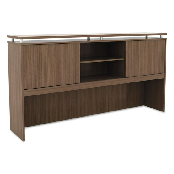 Alera ALESE267215WA Sedina Series 72 in. x 15 in. x 42.5 in. Hutch with Sliding Doors - Modern Walnut