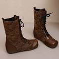 thumbnail image 4 of Fankiway Bottes Mi-Mollet à Lacets pour Femmes Semelle Plate Bout Rond Style Vintage Bottes d'Hiver Mode Brun, 4 of 8