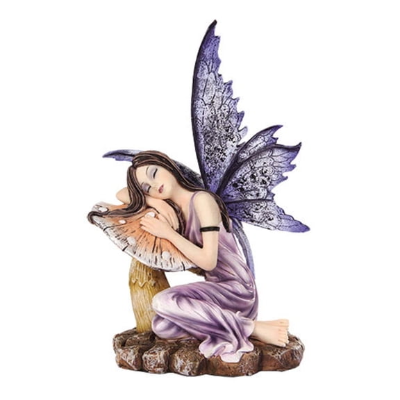 Pacific Giftware Fairy Sleeping on Mushroom Statue Figurine, 5.25 Inch, Purple