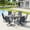 Black Table-Black Chairs, variant on VOXBIN 5 Pieces Outdoor Dining Set for 4-40.6" Round Patio Table and 4 Swivel Chairs, Grey Wood Tabletop and Grey Fabric