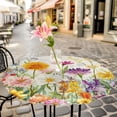 thumbnail image 6 of Spring Colorful Floral Round Tablecloth for 55-60 Inch Tables,Fitted Table Cover with Elastic Edge,Yellow Purple Pastoral Flowers Waterproof Outdoor Table Cloth Protector for Patio Garden Dinner, 6 of 9