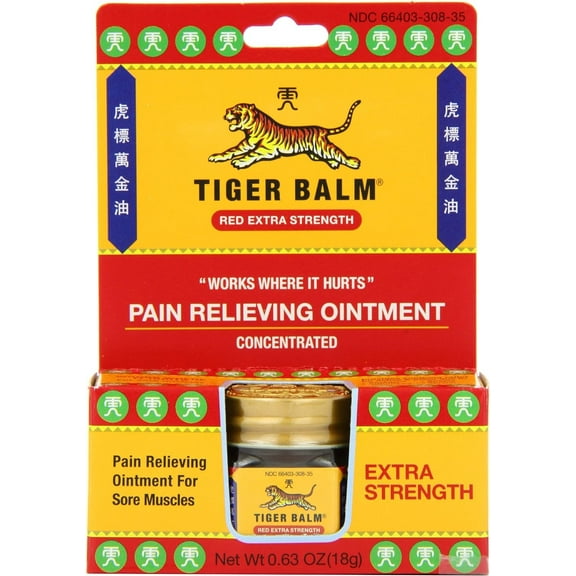 Tiger Balm Pain Relieving Ointment, Extra Strength, 0.63 Ounces Pack of 3