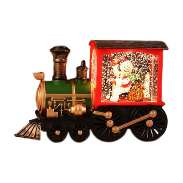 Decoración navideña de Papá Noel con inundación de agua, tren pequeño pintado, luz de noche pequeña de 30 ml