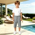 thumbnail image 7 of YMNXA Kids Boys Girls Capri Pants Drawstring Elastic Waist Solid Color Lightweight Loose Fit Stretchy Trousers For Casual Daily Wear,Grey,5-6 Years, 7 of 7