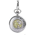 thumbnail image 2 of Eosunjian Retro Unisex Hollow Flower Round Dial Hand Winding Chain Mechanical Pocket Watch Silver, 2 of 13