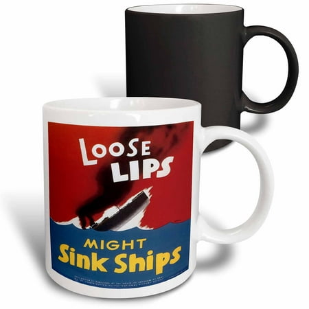 3dRose, Vintage Loose Lips Might Sink Ships War Poster, 11oz Magic Transforming Mug