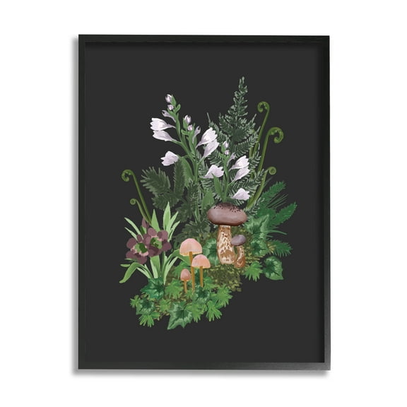 Forest Plants Blooming Mushrooms Botanical & Floral Graphic Art Black Framed Art Print Wall Art