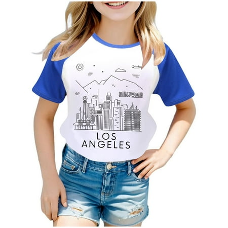 

Boys and Girls Us City Print Raglan Short Sleeve T Shirt Sports Leisure Skin-Friendly Baby Girl Clothes