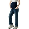 thumbnail image 4 of Frostluinai Maternity Jeans for Women Straight Leg Stretchy Denim Pregnancy Boyfriend Jean Over The Belly Support Wide Leg Pants with Pocket Blue L, 4 of 8