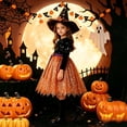thumbnail image 5 of REDARER Girls Witch Cosplay Puff Long Sleeve Glitter Tulle Dress with Star Witch Hat for Halloween Party Trick or Treat Stage Performance Fancy Dress Outfit,10-11 Years, 5 of 7