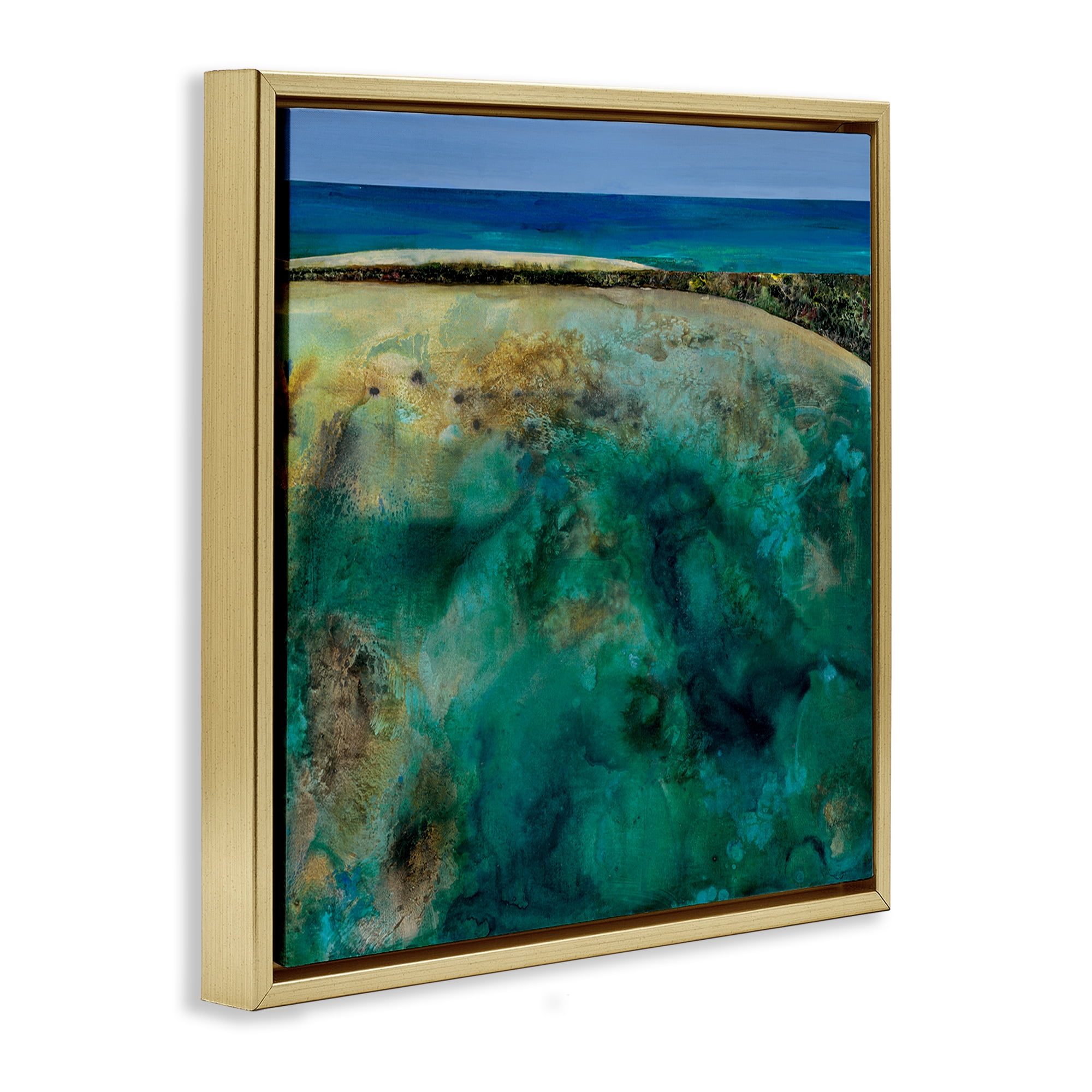 Stupell Industries Beachy Maritime Landscape Abstract Painting Gold Floater Framed Canvas Art Print Wall Art, 25 x 25